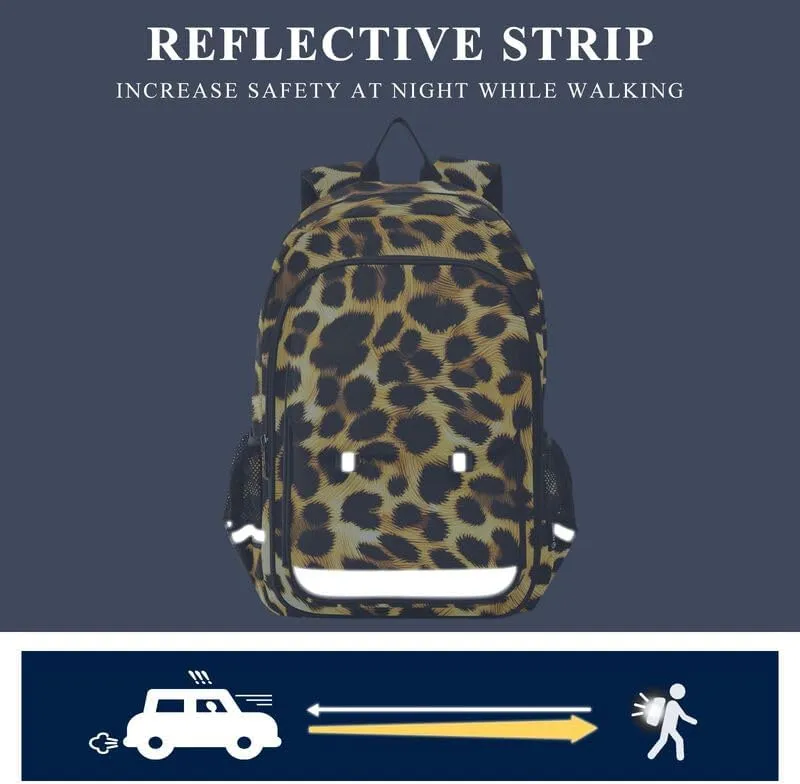 ODAWA Leopard Print Bagpacks Daypack with Compartment & Multiple Pockets Kids Backpack Ages 6-12, 17 Inch