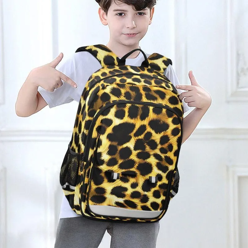 ODAWA Leopard Print Bagpacks Daypack with Compartment & Multiple Pockets Kids Backpack Ages 6-12, 17 Inch