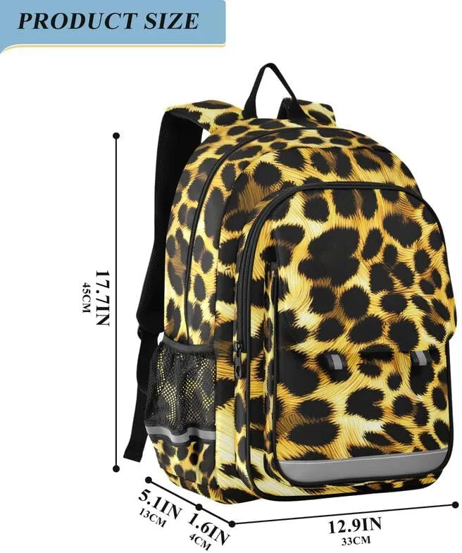 ODAWA Leopard Print Bagpacks Daypack with Compartment & Multiple Pockets Kids Backpack Ages 6-12, 17 Inch