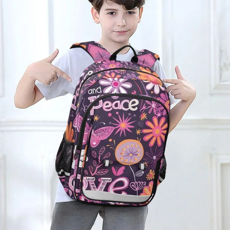 ODAWA Purple Hippie Flowers Kids School Bag Bookbag for Students Work Travel Kids Backpack Ages 6-12