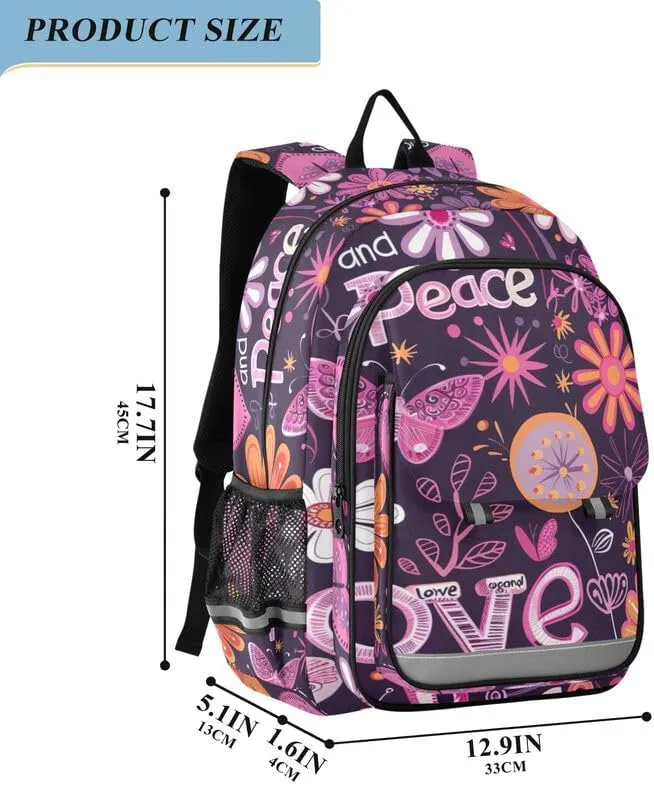 ODAWA Purple Hippie Flowers Kids School Bag Bookbag for Students Work Travel Kids Backpack Ages 6-12