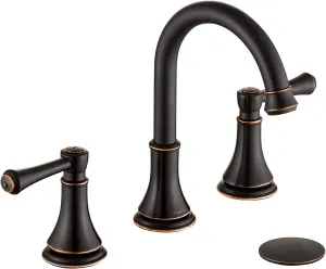 Oil Rubbed Bronze 8 inch Widespread Bathroom Sink Faucet 3 Holes with Pop-Up Drain, 2 Handle Modern Bathroom/Vanity/Lavatory Faucet with Brass 360° Swivel Spout, TAF830Y-ORB