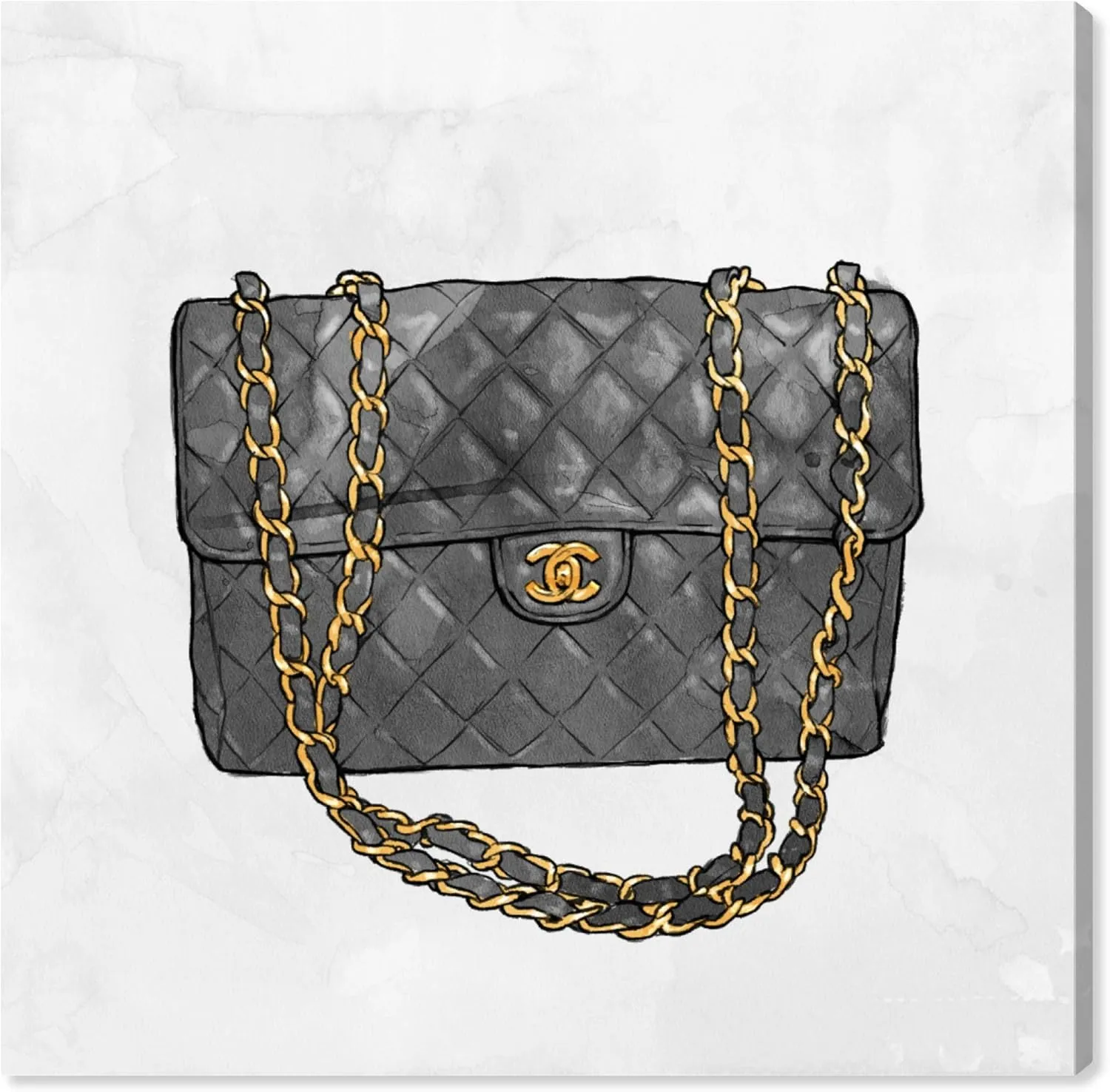 Oliver Gal Artist Co. Fashion and Glam, Canvas Wall Art, 'Everything But My bag' Handbags, Ready to Hang Living Room, Bedroom and Bathroom Home Décor, 30x30, Black Canvas Art