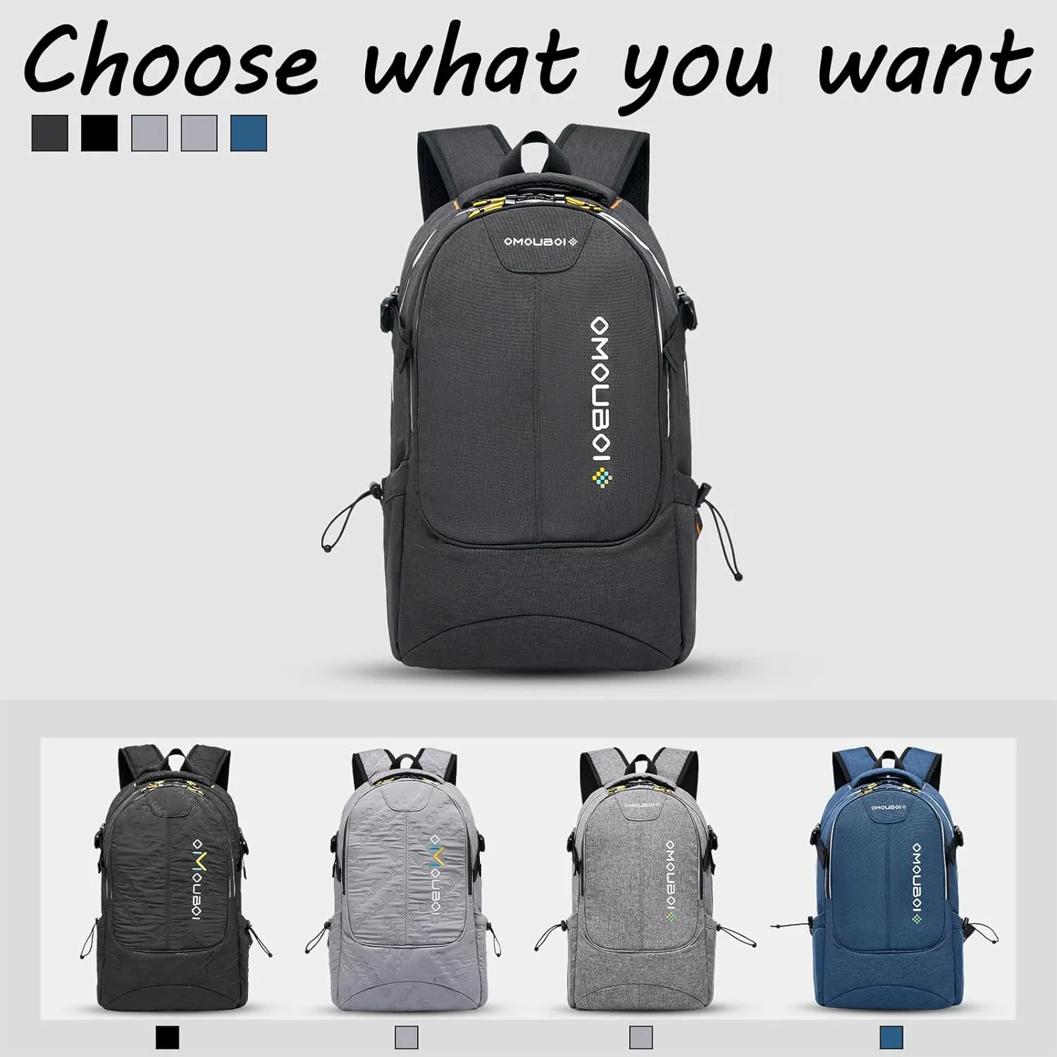 OMOUBOI Travel Laptop Backpack Lightweight 15.6" Reflective Business Daypack Water Resistant Computer Bag (Black)