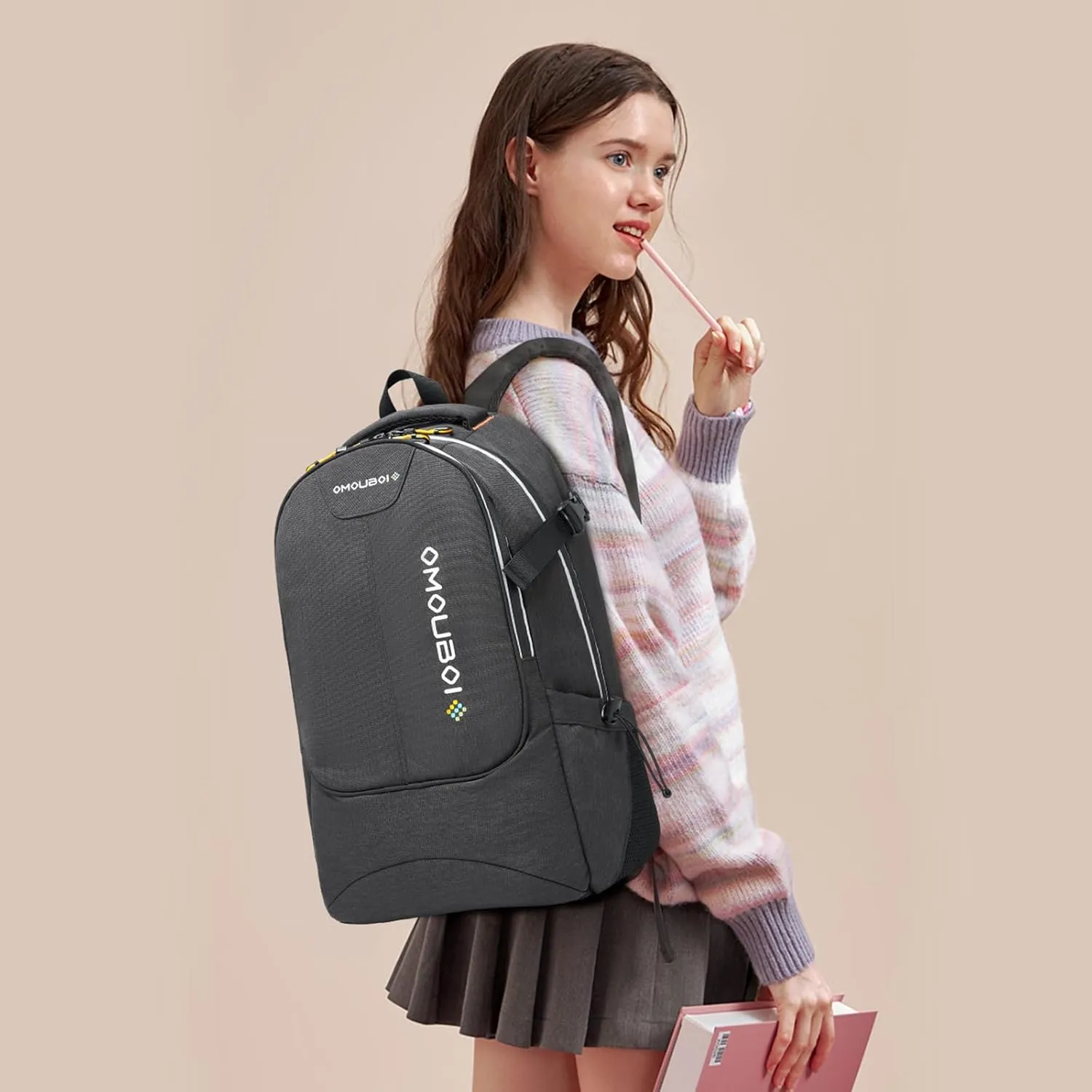 OMOUBOI Travel Laptop Backpack Lightweight 15.6" Reflective Business Daypack Water Resistant Computer Bag (Black)