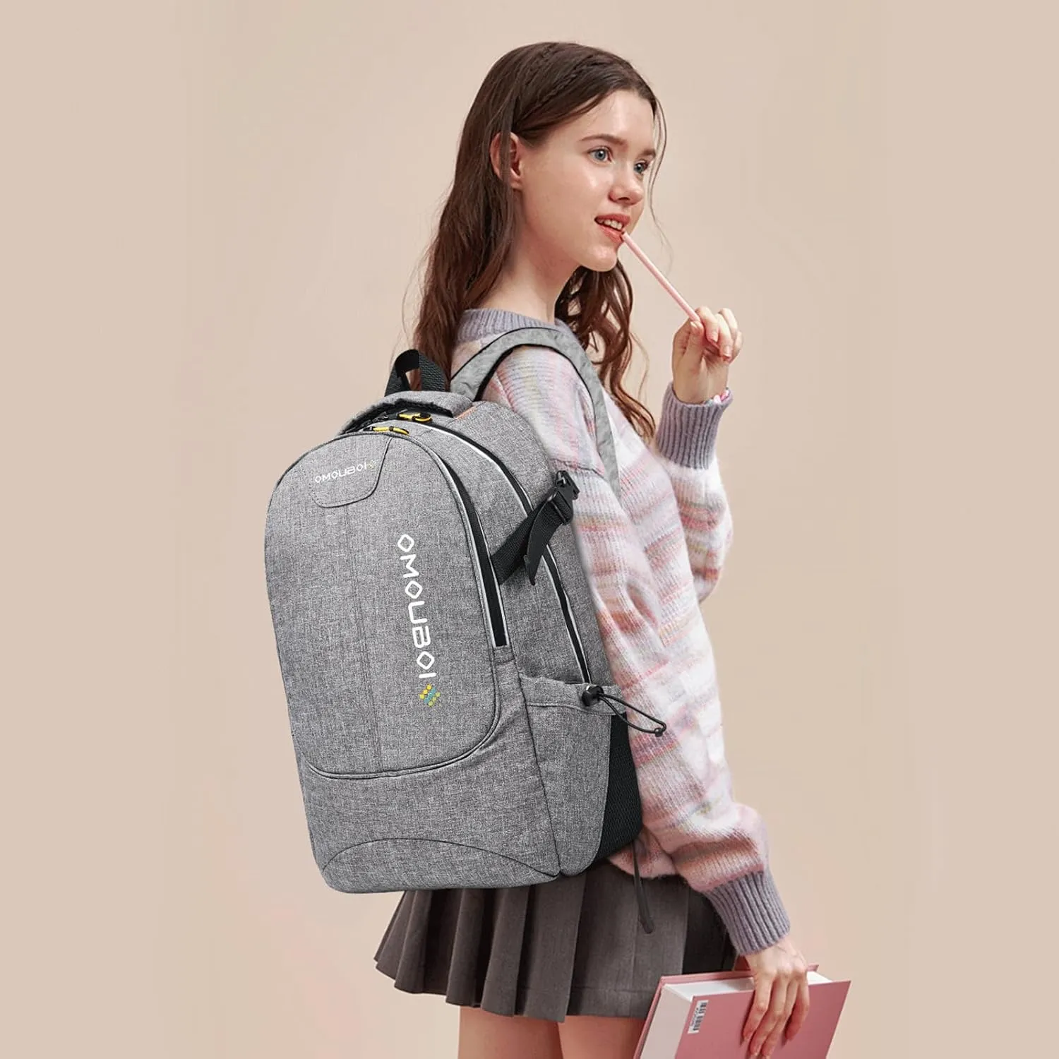 OMOUBOI Travel Laptop Backpack Lightweight 15.6" Reflective Business Daypack Water Resistant Computer Bag (Grey)