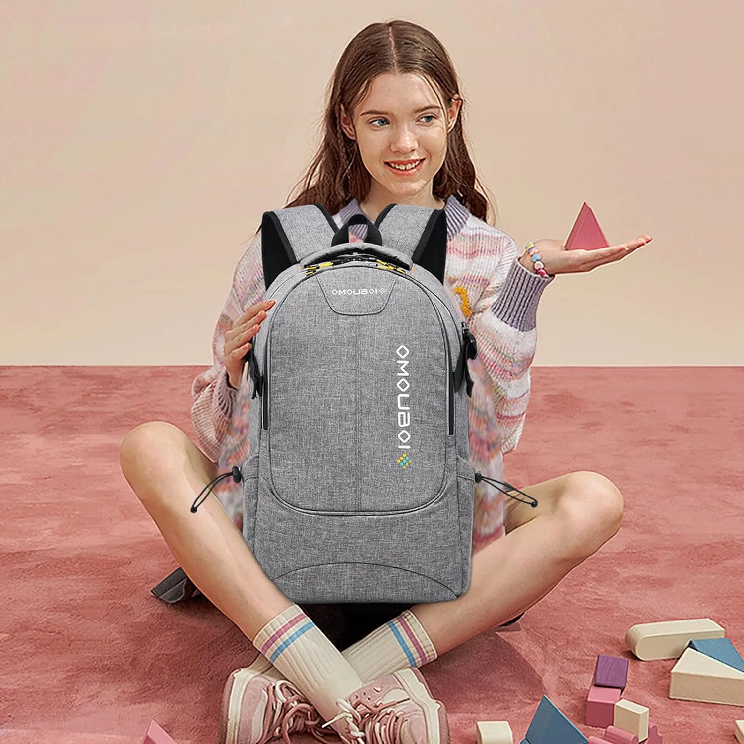 OMOUBOI Travel Laptop Backpack Lightweight 15.6" Reflective Business Daypack Water Resistant Computer Bag (Grey)