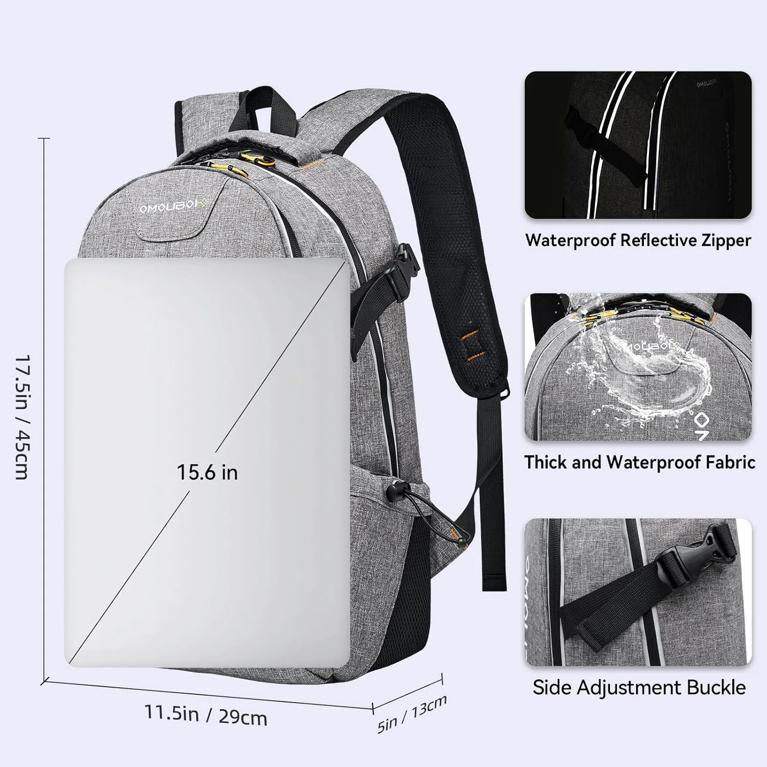 OMOUBOI Travel Laptop Backpack Lightweight 15.6" Reflective Business Daypack Water Resistant Computer Bag (Grey)