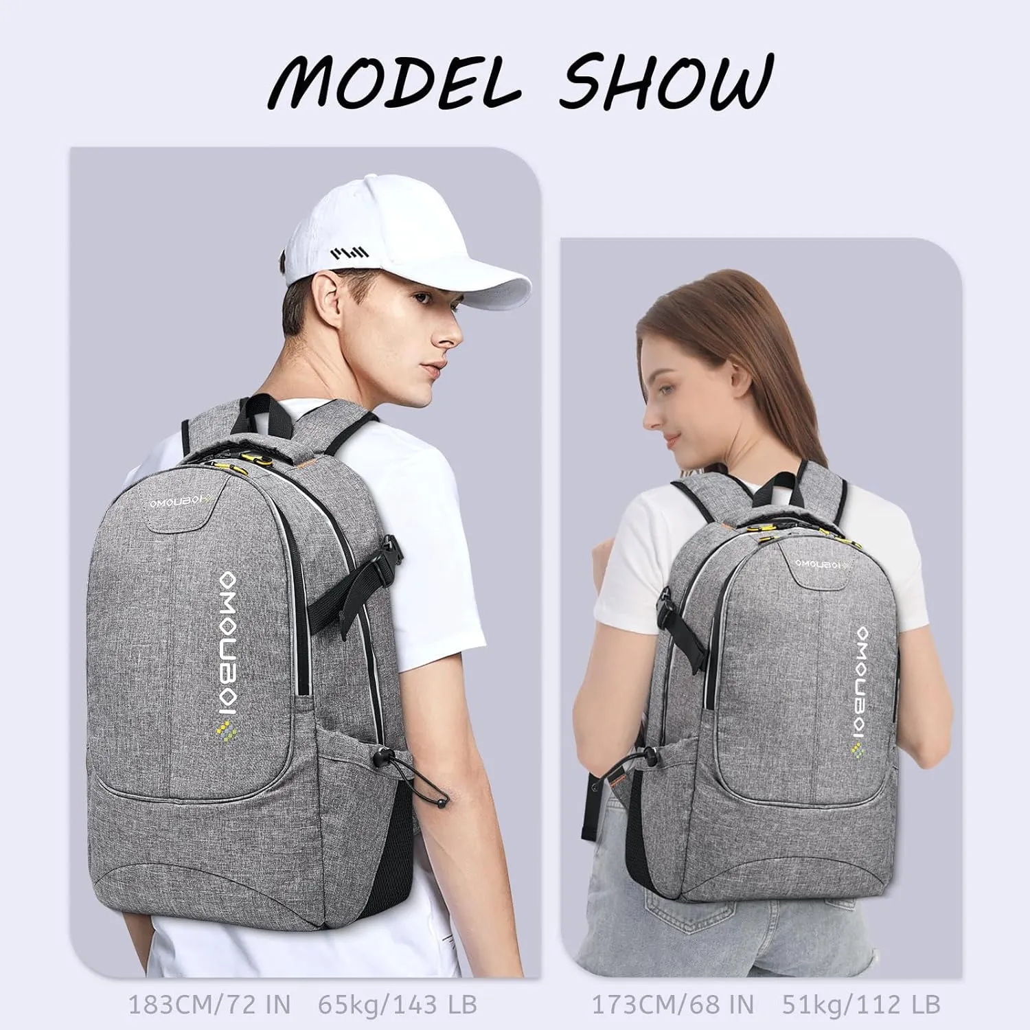 OMOUBOI Travel Laptop Backpack Lightweight 15.6" Reflective Business Daypack Water Resistant Computer Bag (Grey)