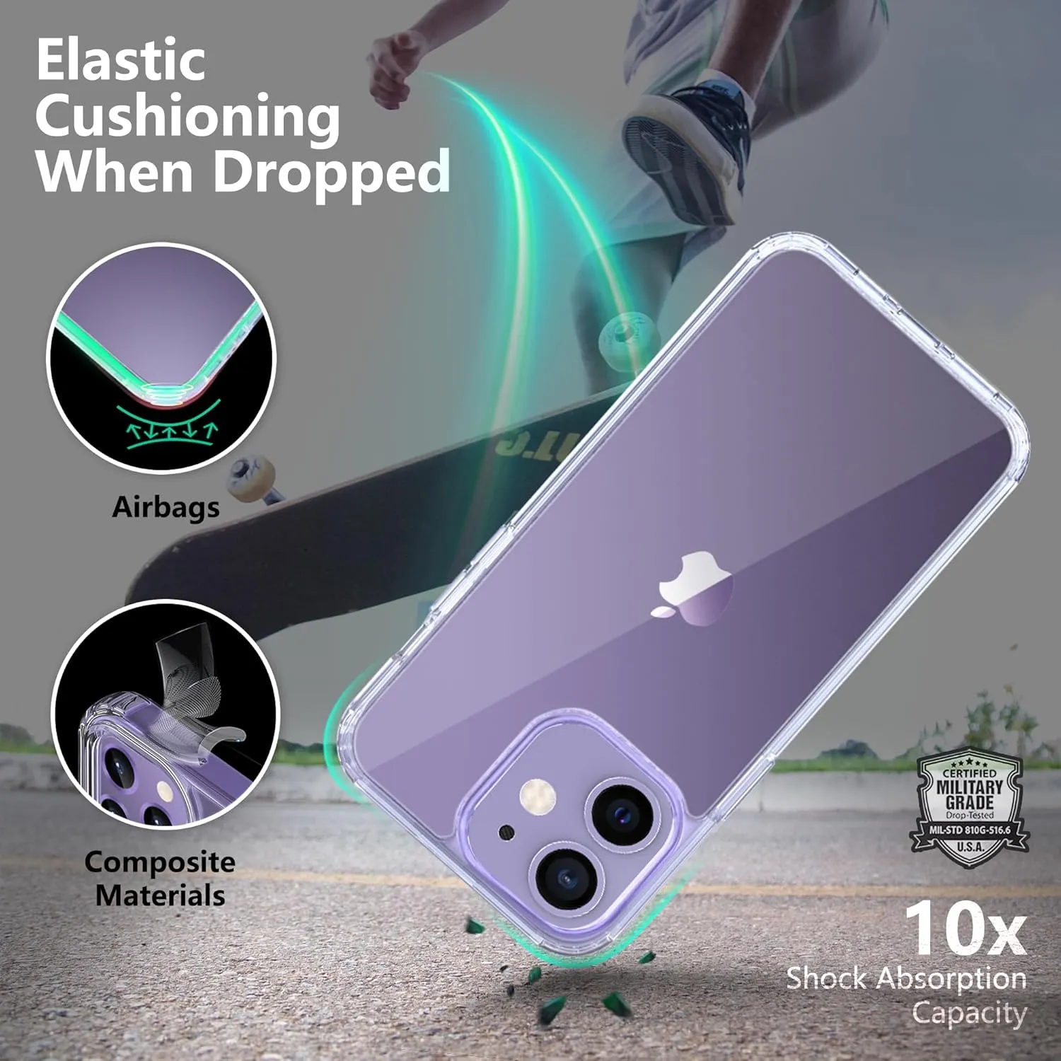 ONES for iPhone 12 Mini HD Clear Slim Hard Case Military-Grade Protection [Shockproof Airbags] Raise Edges Protect Camera & Screen, [Anti Yellow & Slip] PC   TPU Hybrid Transparent Silicone Cover