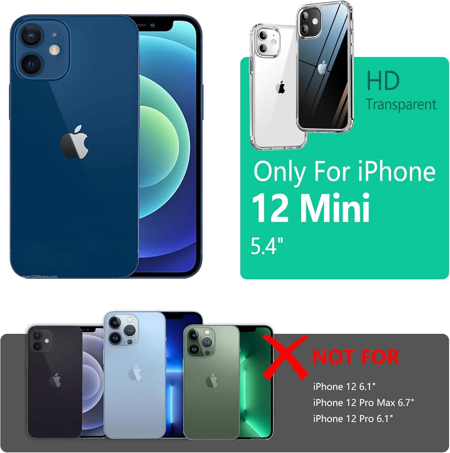 ONES for iPhone 12 Mini HD Clear Slim Hard Case Military-Grade Protection [Shockproof Airbags] Raise Edges Protect Camera & Screen, [Anti Yellow & Slip] PC   TPU Hybrid Transparent Silicone Cover