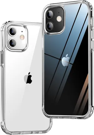 ONES for iPhone 12 Mini HD Clear Slim Hard Case Military-Grade Protection [Shockproof Airbags] Raise Edges Protect Camera & Screen, [Anti Yellow & Slip] PC   TPU Hybrid Transparent Silicone Cover