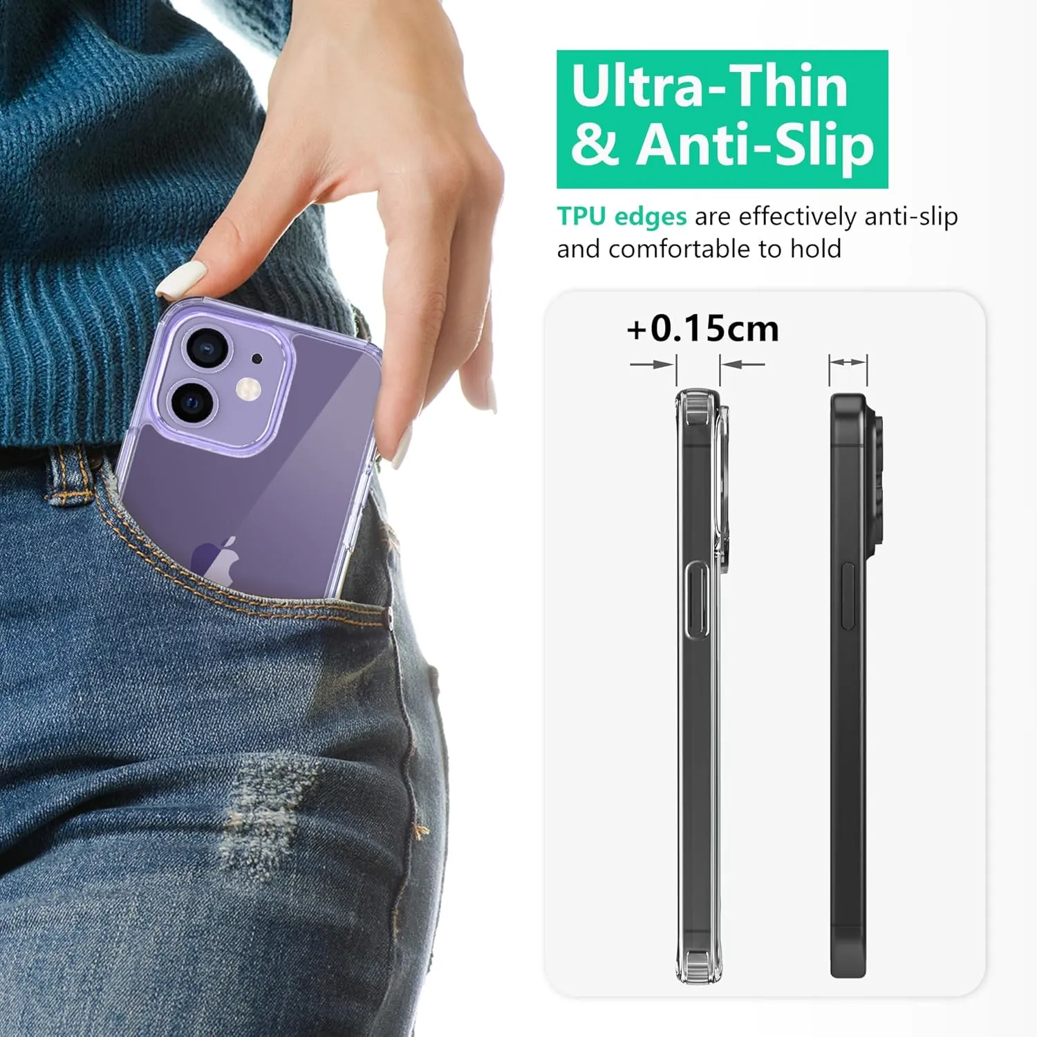 ONES for iPhone 12 Mini HD Clear Slim Hard Case Military-Grade Protection [Shockproof Airbags] Raise Edges Protect Camera & Screen, [Anti Yellow & Slip] PC   TPU Hybrid Transparent Silicone Cover