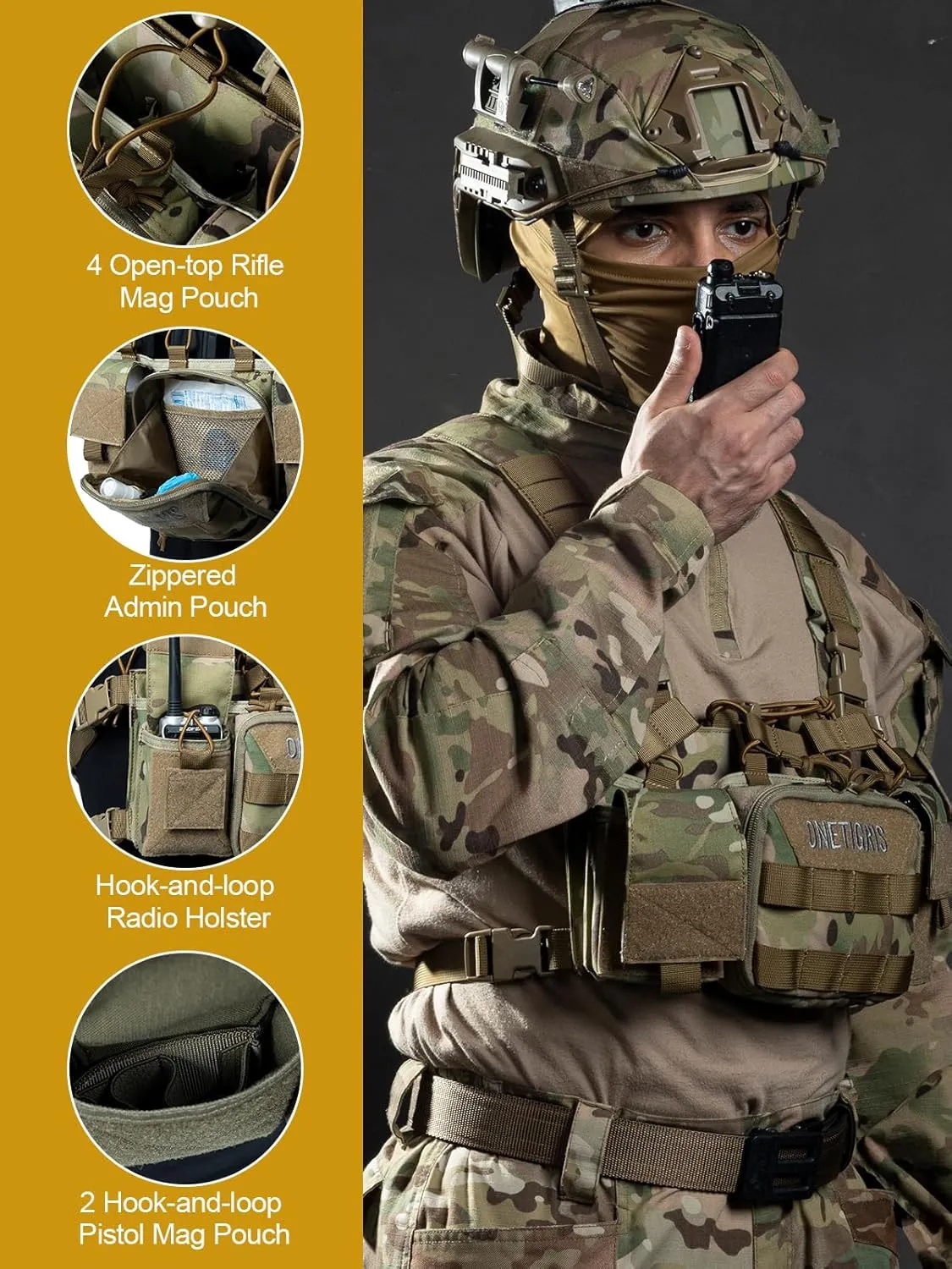 OneTigris Chest Rig, MOLLE Airsoft Chest Rigs Tactical Chest Rig Dangler Pouch Admin Pouch for Hunting Shooting Hiking