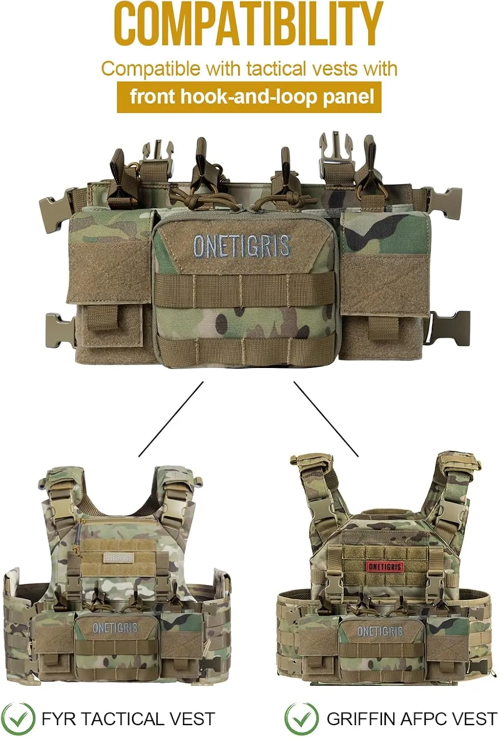 OneTigris Chest Rig, MOLLE Airsoft Chest Rigs Tactical Chest Rig Dangler Pouch Admin Pouch for Hunting Shooting Hiking