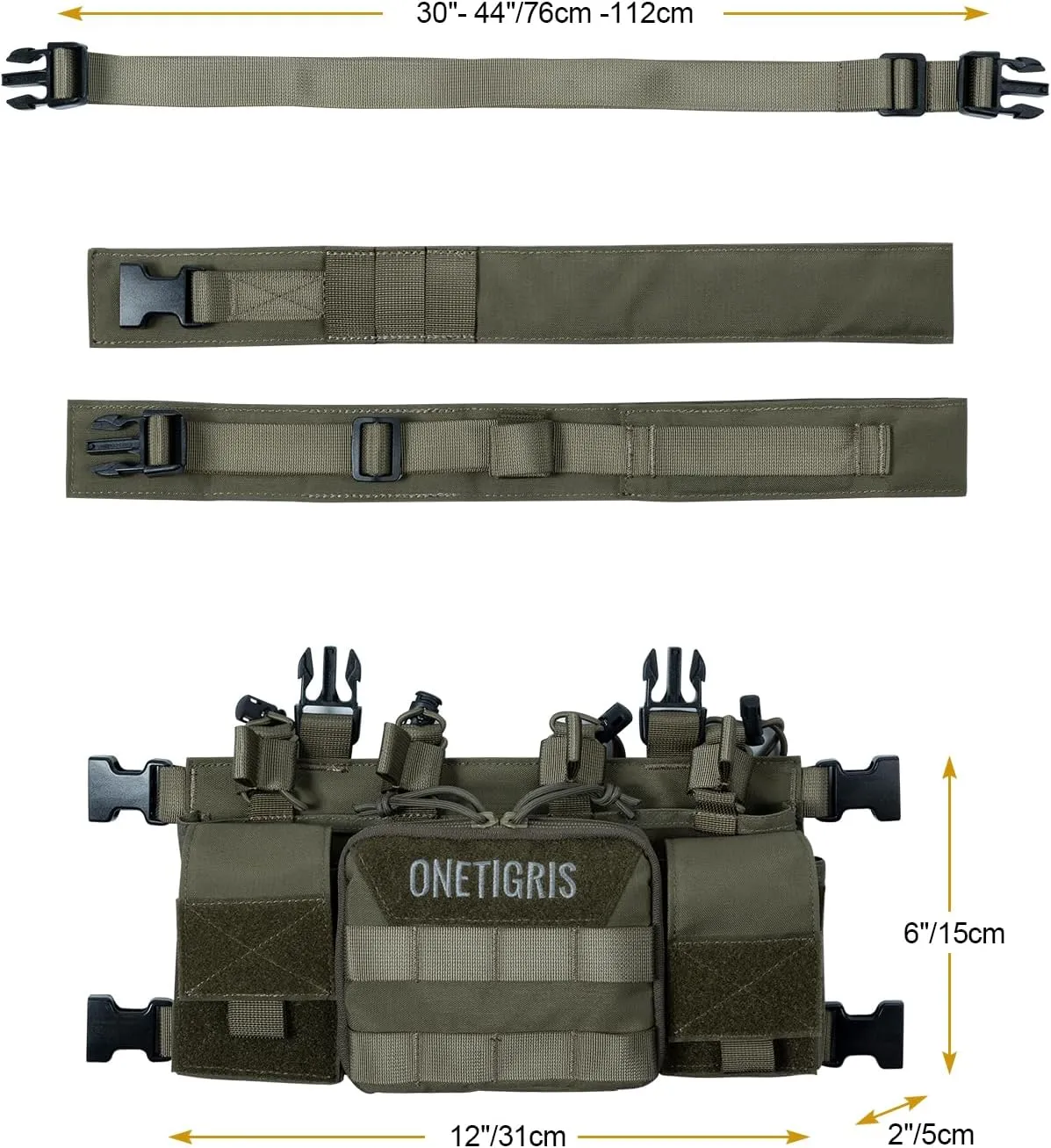 OneTigris Chest Rig, MOLLE Airsoft Chest Rigs Tactical Chest Rig Dangler Pouch Admin Pouch for Hunting Shooting Hiking