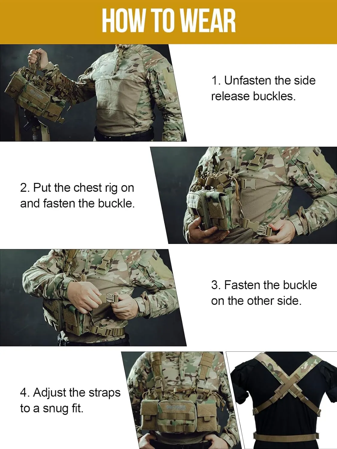 OneTigris Chest Rig, MOLLE Airsoft Chest Rigs Tactical Chest Rig Dangler Pouch Admin Pouch for Hunting Shooting Hiking