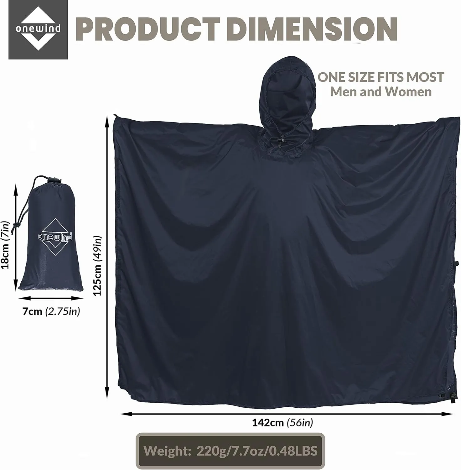 onewind Hooded Rain Poncho, Silnylon Rain Coat Versatile Survival Shelter Waterproof Breathable Lightweight Poncho