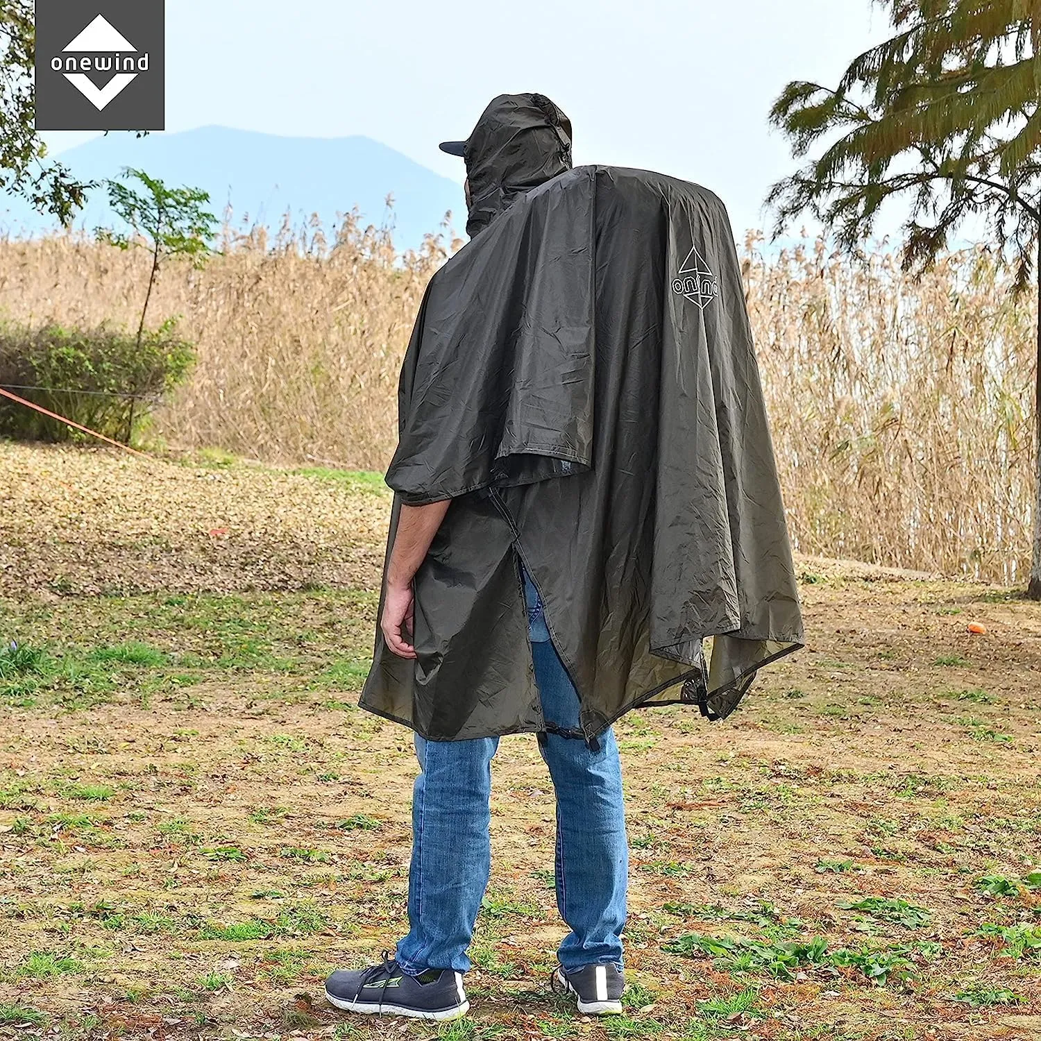 onewind Hooded Rain Poncho, Silnylon Rain Coat Versatile Survival Shelter Waterproof Breathable Lightweight Poncho