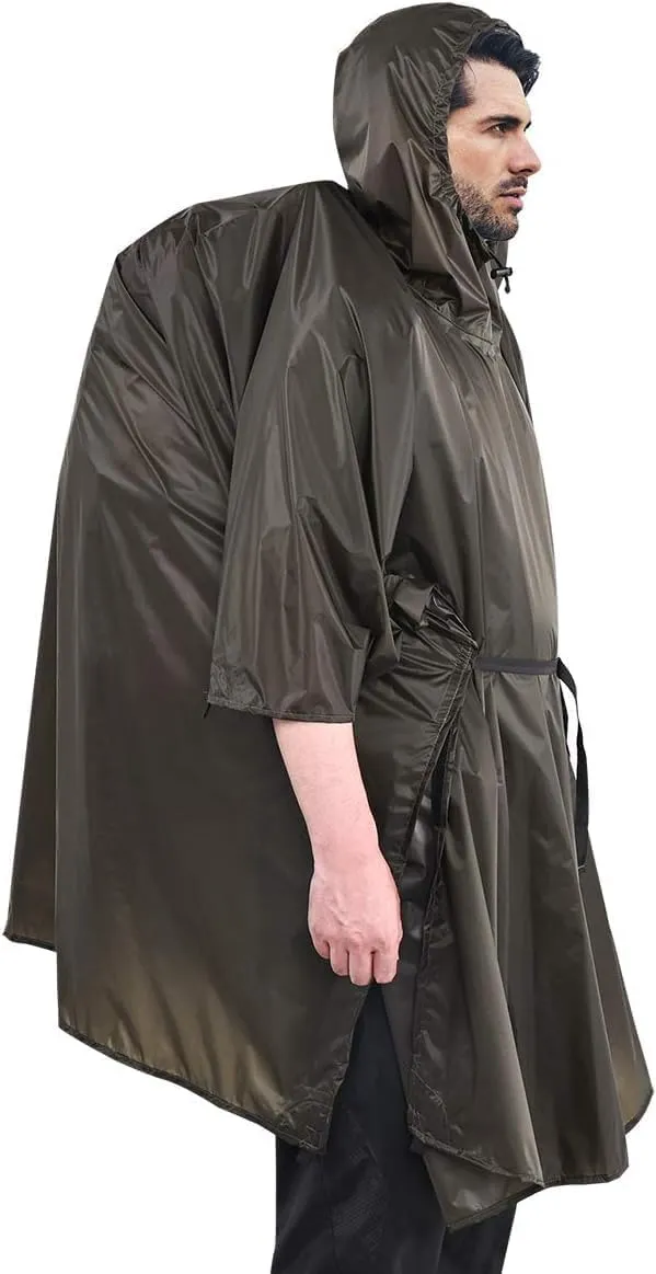 onewind Hooded Rain Poncho, Silnylon Rain Coat Versatile Survival Shelter Waterproof Breathable Lightweight Poncho