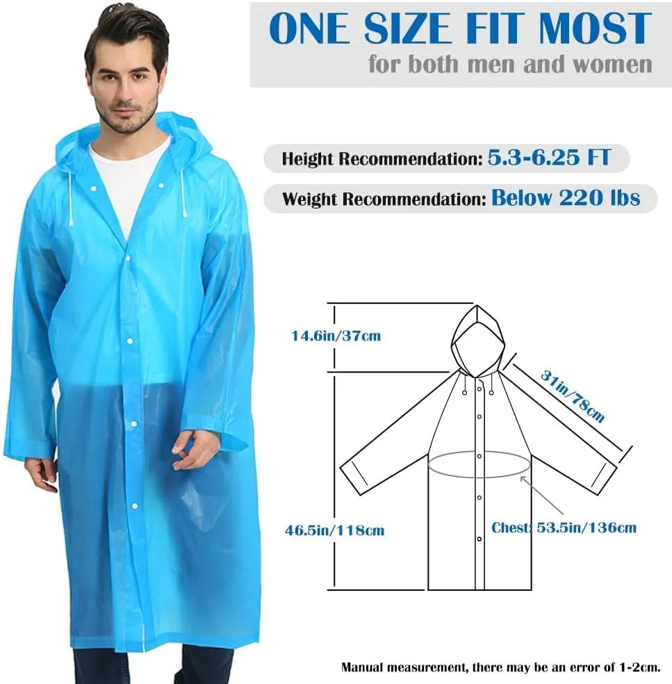 Opret 2 Pack Raincoats for Adults Reusable, EVA Rain Ponchos Lightweight Rain Coat Waterproof Rain Gear for Men and Women