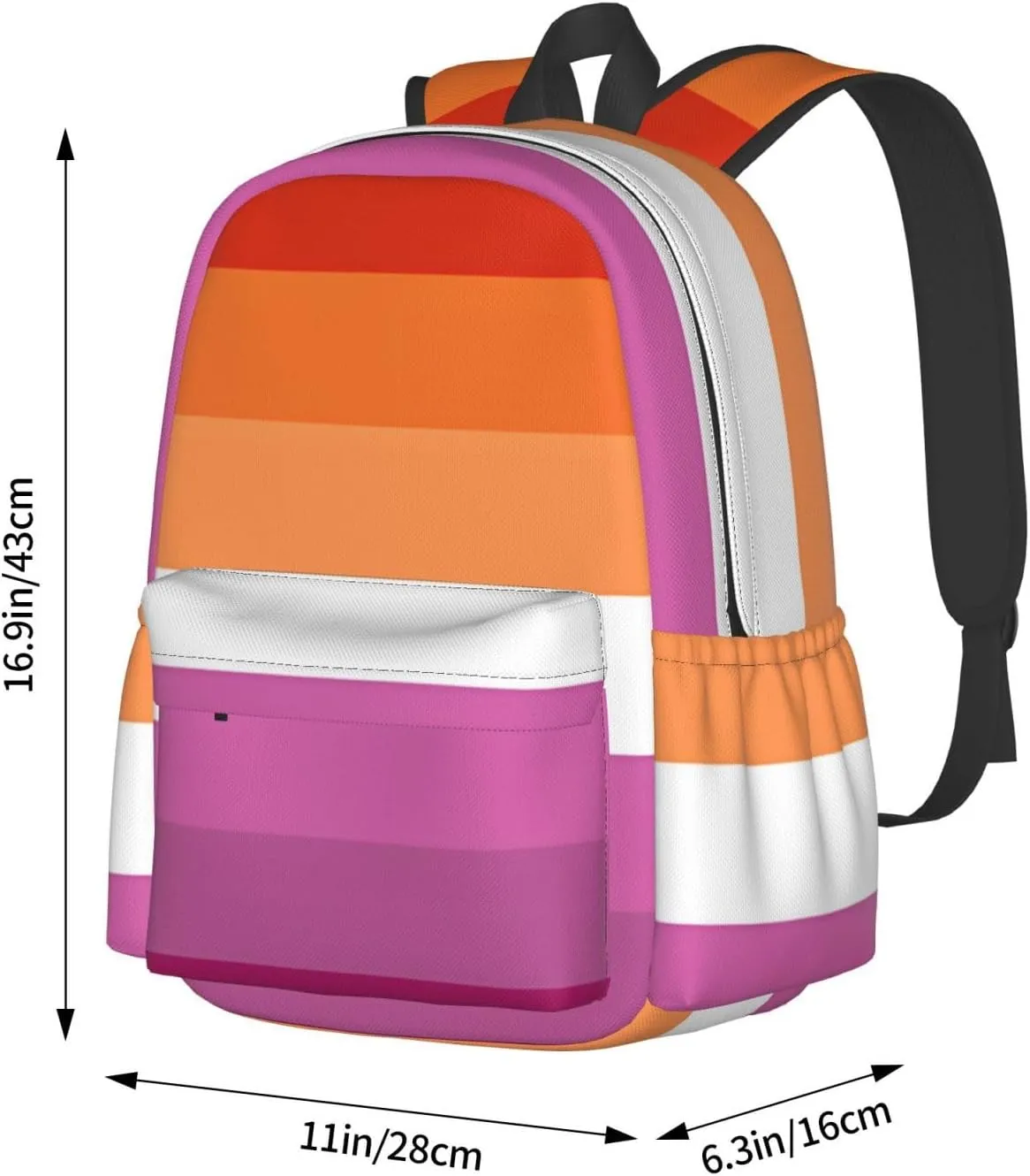 Orange Magenta Lesbian Pride Flag Laptop Backpack Shoulder Bag Laptop Pack Travel Backpacks Commuter Back Pack Casual Daypack Bags With Side Pockets
