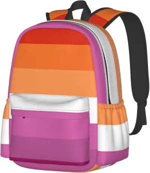 Orange Magenta Lesbian Pride Flag Laptop Backpack Shoulder Bag Laptop Pack Travel Backpacks Commuter Back Pack Casual Daypack Bags With Side Pockets