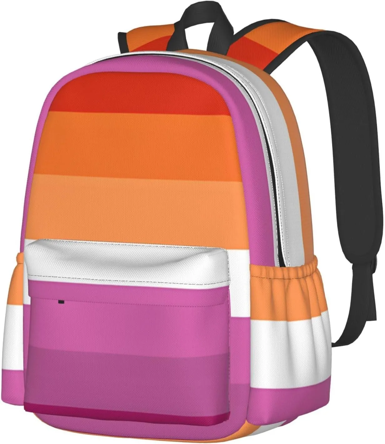 Orange Magenta Lesbian Pride Flag Laptop Backpack Shoulder Bag Laptop Pack Travel Backpacks Commuter Back Pack Casual Daypack Bags With Side Pockets