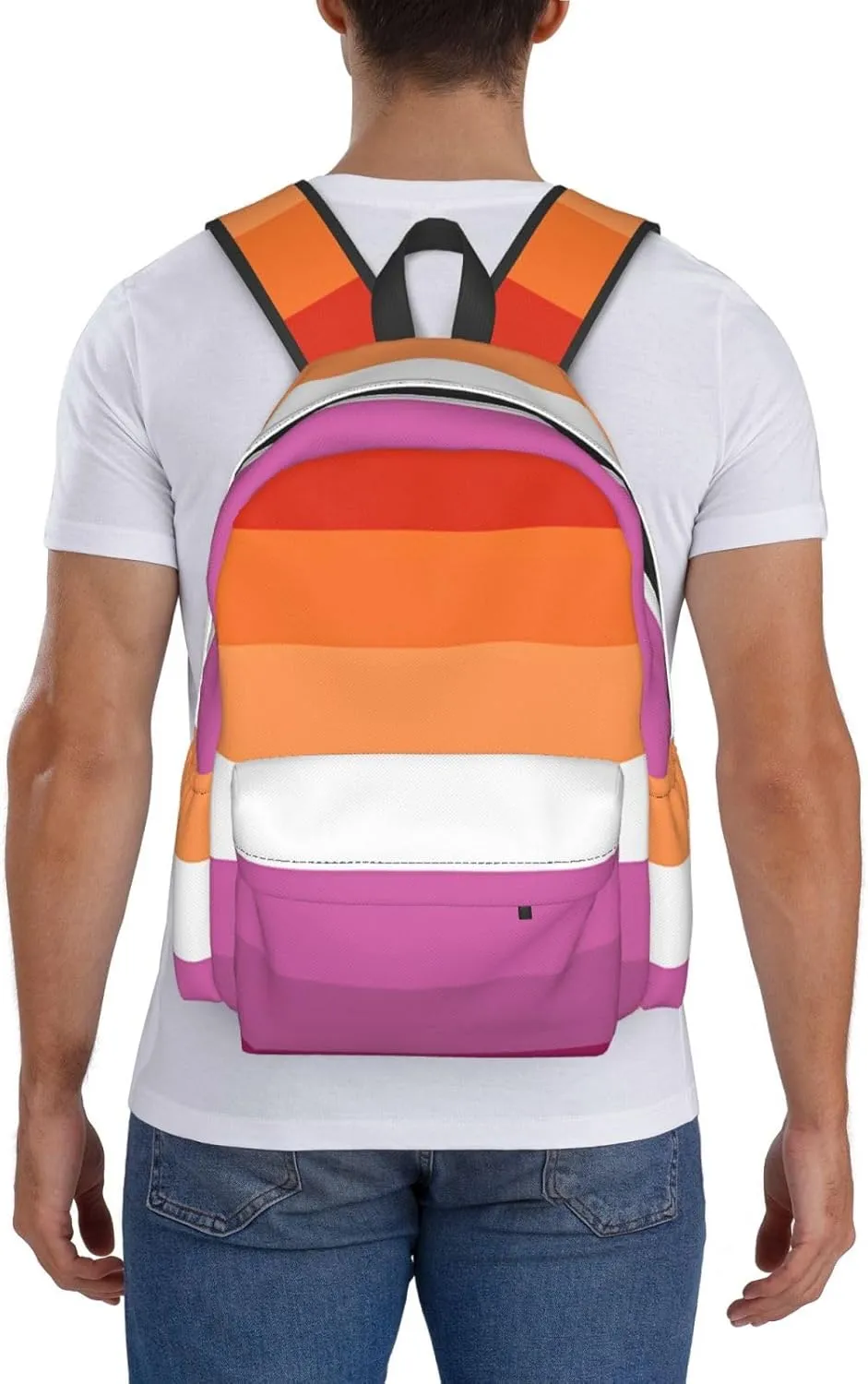 Orange Magenta Lesbian Pride Flag Laptop Backpack Shoulder Bag Laptop Pack Travel Backpacks Commuter Back Pack Casual Daypack Bags With Side Pockets