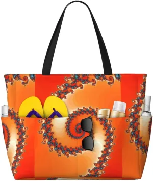 Orange Rotating Large Beach Tote Bag for Women Extra Large Capacity Waterproof Sandproof Pool Bag Suitable for Gym Swimming Pool Travel Groceries