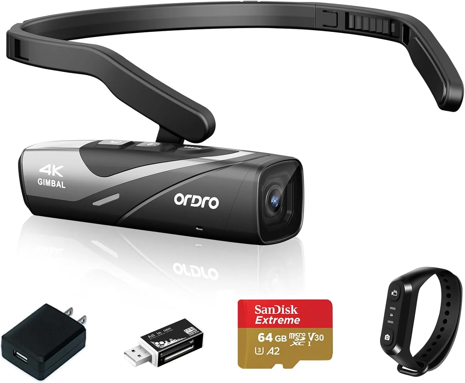 ORDRO EP8 4K Video Camera Hands Free Wearable Vlog Camera 4K 60FPS UHD Head Mounted Video Camera with 2.0 Gimbal Stabilizer, Fast Charger, Remote Control, 64G Micro Memory Card(Black)