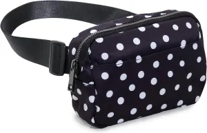 Organized Fanny Pack up to 59”, Polka Dots Crossbody Belt Bag, Plus Size 6 pockets, credit card slots, hole for dog bags, waist bag, kids women men gift, by Midnight Run