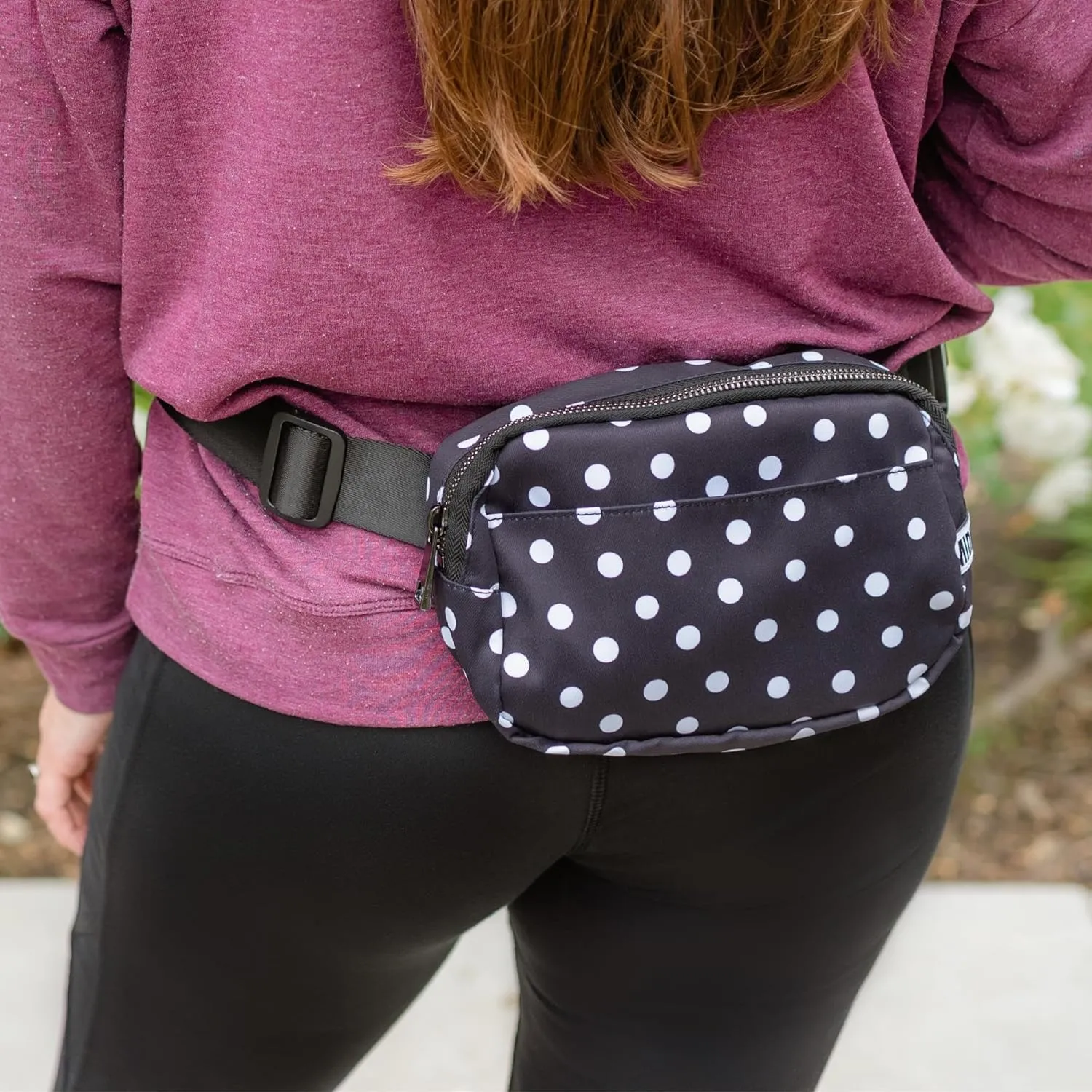 Organized Fanny Pack up to 59”, Polka Dots Crossbody Belt Bag, Plus Size 6 pockets, credit card slots, hole for dog bags, waist bag, kids women men gift, by Midnight Run