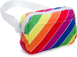 Organized Fanny Pack up to 59”, Rainbow Retro Crossbody Belt Bag, Plus Size 6 pockets, credit card slots, hole for dog bags, waist bag, kids women men gift, by Midnight Run