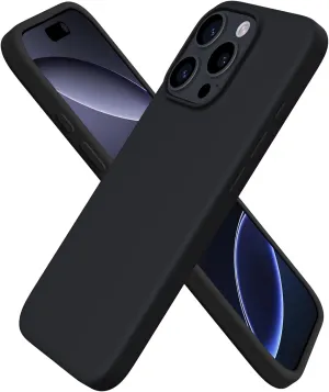 ORNARTO Compatible with iPhone 16 Pro Case 6.3", Slim Liquid Silicone 3 Layers Soft Gel Rubber Shockproof Protective Case with Anti-Scratch Microfiber Lining-Black