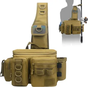 OROOTL Fishing Sling Bag with Rod Holder, Portable Fishing Backpack Lightweight Fishing Fanny Pack Waterproof Crossbody Fishing Gear Storage Bag for Men Women Gift