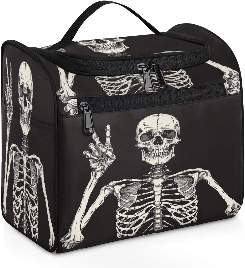 OSAM SPACE Skeleton Skull Hanging Toiletry Bag for Women Men, Large Capacity Travel Cosmetic Bag Makeup Organizer for Shampoo Bathroom Shower