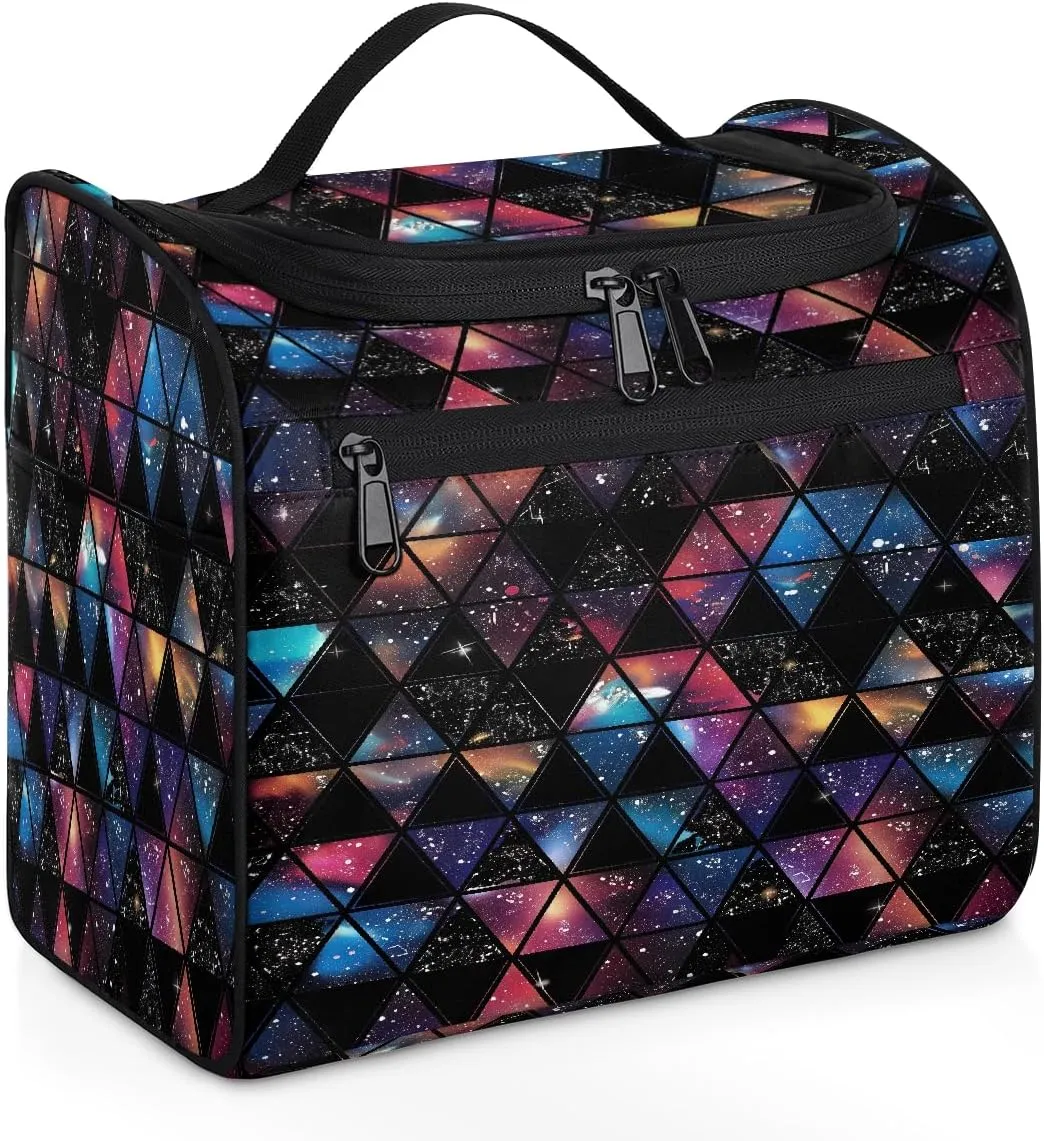 OSAM SPACE Triangles Starry Night Hanging Toiletry Bag for Women Men, Large Capacity Travel Cosmetic Bag Makeup Organizer for Shampoo Bathroom Shower