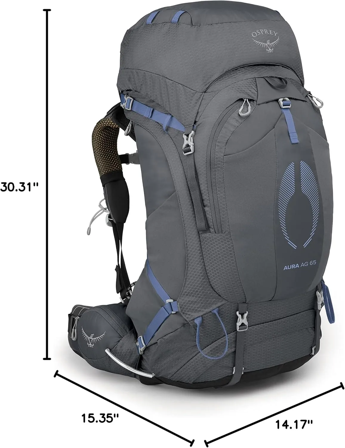 Osprey Aura AG 65L Women's Backpacking Backpack, Tungsten Grey, WXS/S