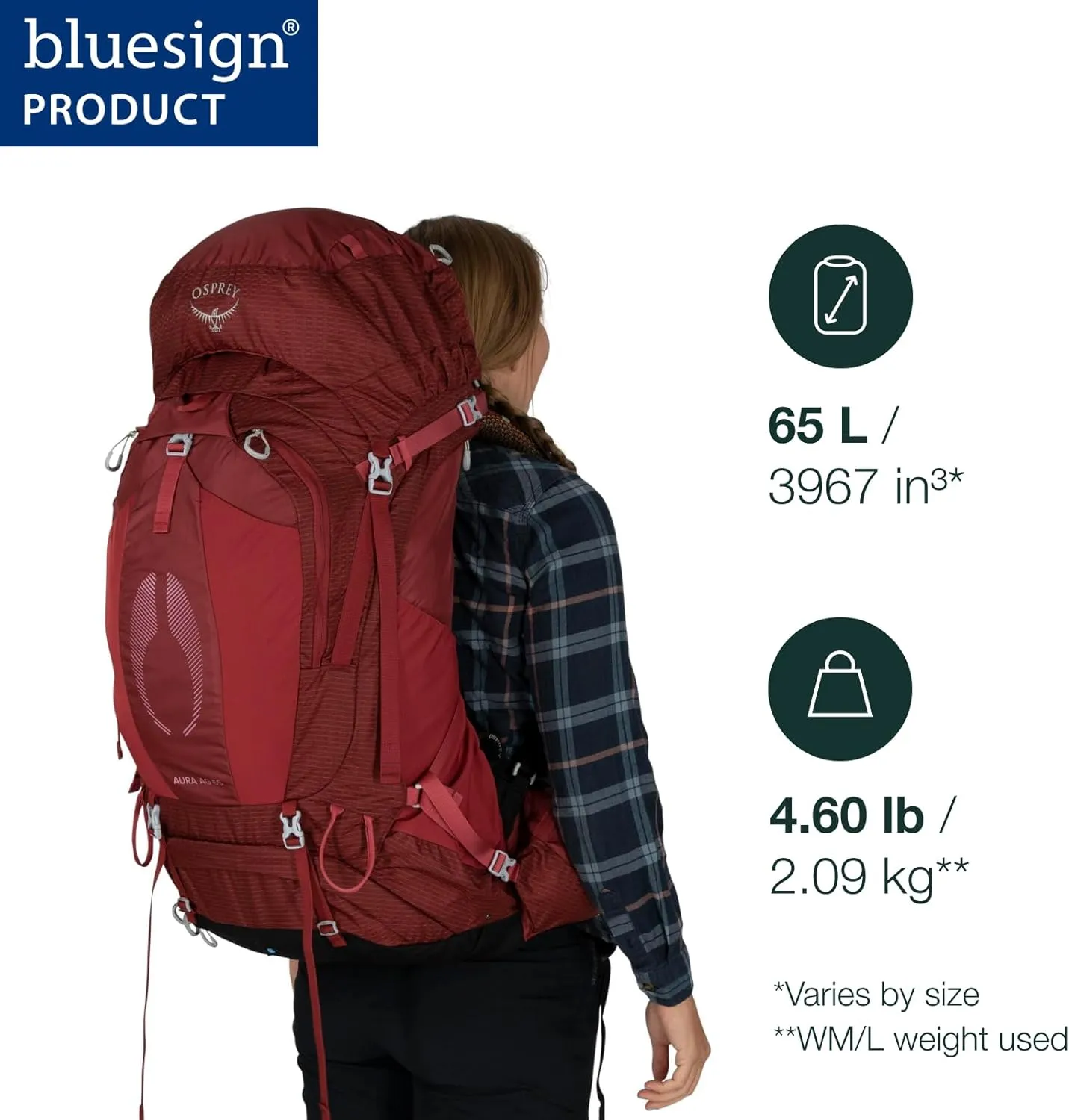 Osprey Aura AG 65L Women's Backpacking Backpack, Tungsten Grey, WXS/S