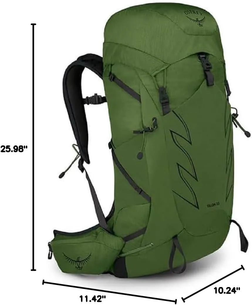 Osprey Talon 33L Men's Hiking Backpack with Hipbelt, Green Belt/Black, L/XL