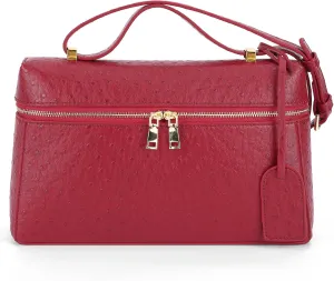 Ostrich Leather Pouch Top Handle Purses for Women Cream Small Vanity Bag Trendy Purses Quiet Luxury Handbag Crossbody Bags