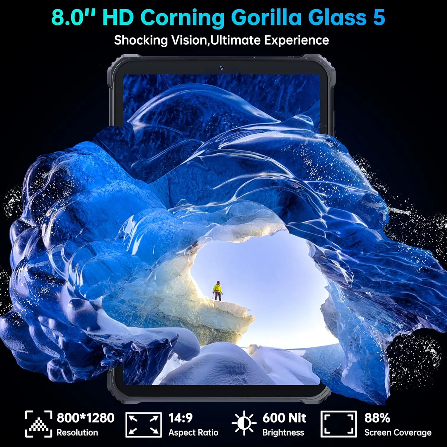 OUKITEL RT3 Pro Rugged Tablet - 16GB 128GB 1TB Expandable Waterproof Android 14 Tablet, 8 Inch HD Display, 5150mAh Battery Tablets, 16 8MP Camera, 4G Dual SIM/5G WiFi/Face ID/OTG/NFC/BT5.0, Green