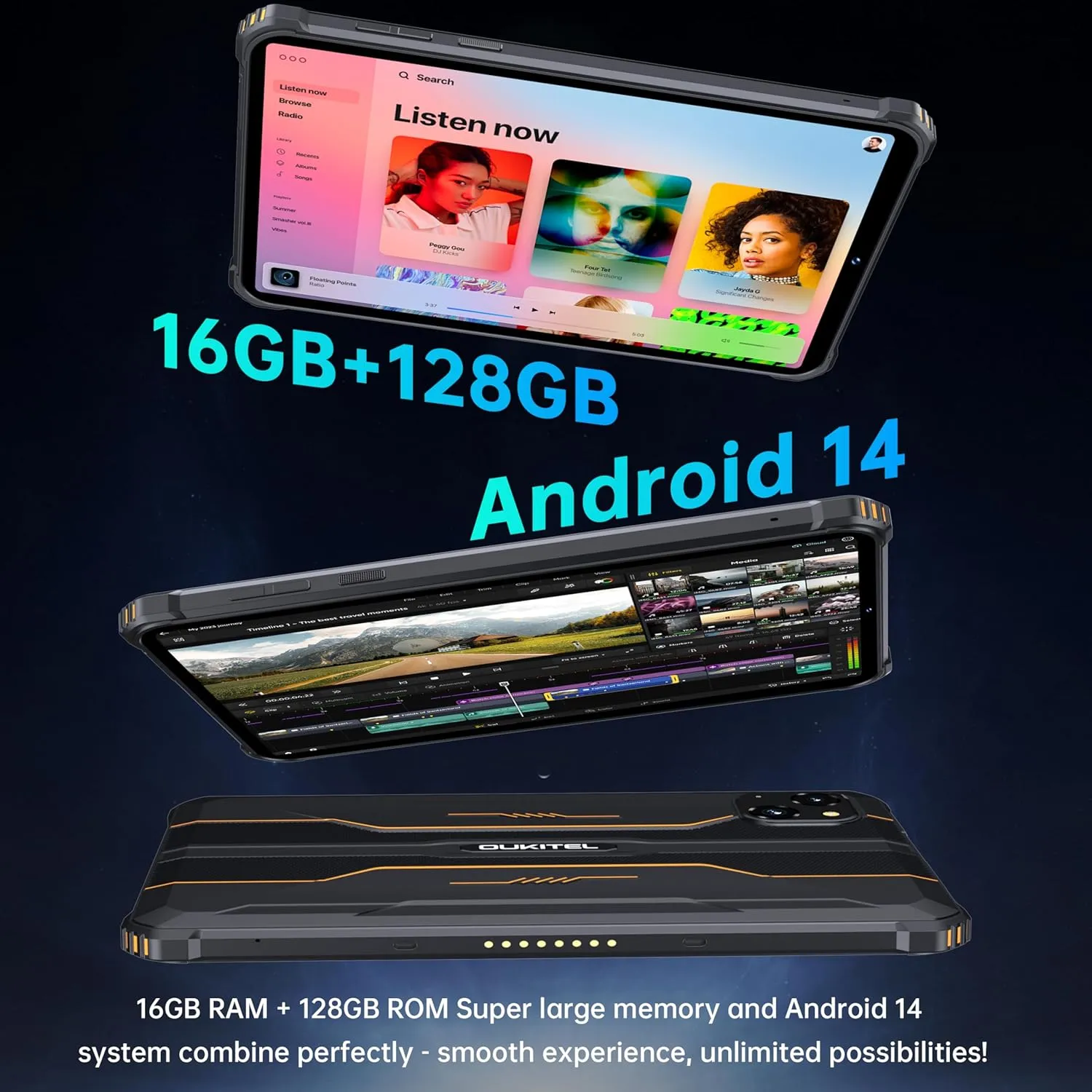 OUKITEL RT3 Pro Rugged Tablet - 16GB 128GB 1TB Expandable Waterproof Android 14 Tablet, 8 Inch HD Display, 5150mAh Battery Tablets, 16 8MP Camera, 4G Dual SIM/5G WiFi/Face ID/OTG/NFC/BT5.0, Green