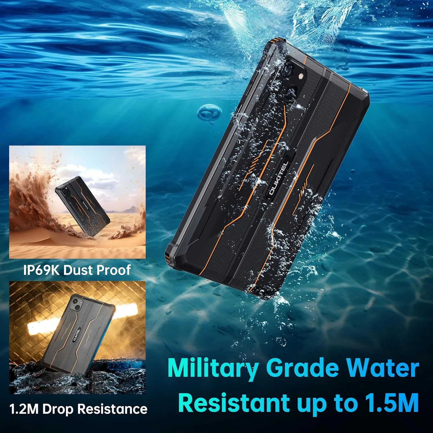 OUKITEL RT3 Pro Rugged Tablet - 16GB 128GB 1TB Expandable Waterproof Android 14 Tablet, 8 Inch HD Display, 5150mAh Battery Tablets, 16 8MP Camera, 4G Dual SIM/5G WiFi/Face ID/OTG/NFC/BT5.0, Green