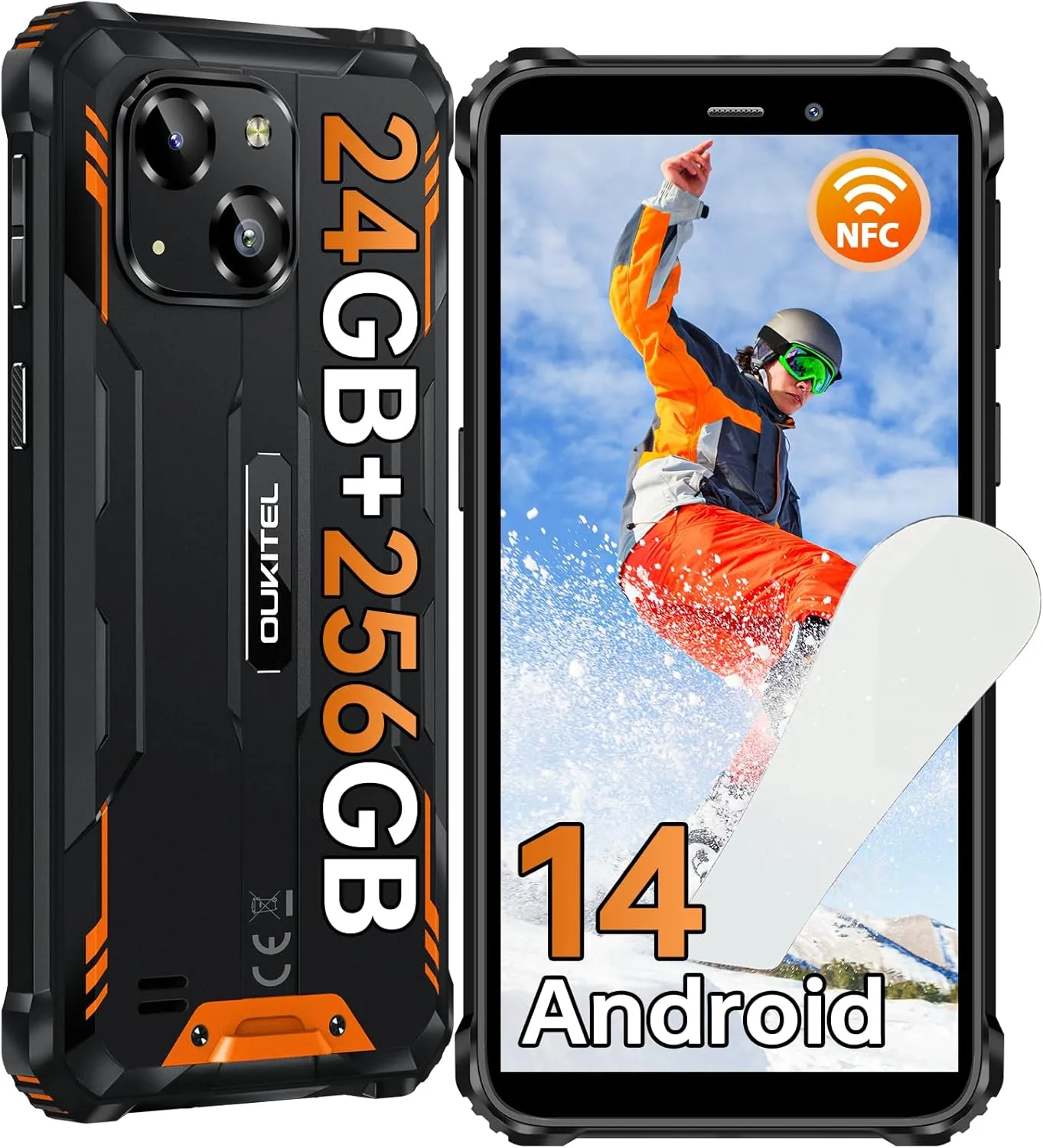 OUKITEL WP32 PRO Rugged Smartphone Unlocked - 24GB RAM 256GB ROM Android 14 Rugged Phone, 6'' Display Cellphone, 20MP Camera, 6300mAh Battery IP68/IP69K Waterproof Phone, 4G Dual SIM/NFC/GPS/T-Mobile