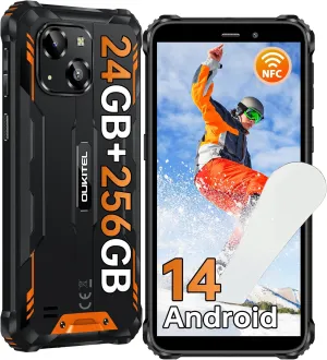 OUKITEL WP32 PRO Rugged Smartphone Unlocked - 24GB RAM 256GB ROM Android 14 Rugged Phone, 6'' Display Cellphone, 20MP Camera, 6300mAh Battery IP68/IP69K Waterproof Phone, 4G Dual SIM/NFC/GPS/T-Mobile