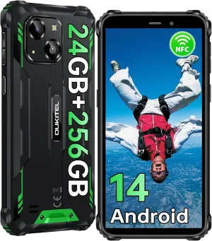 OUKITEL WP32 PRO Rugged Smartphone Unlocked - 24GB RAM 256GB ROM Android 14 Rugged Phone, 6'' Display Cellphone, 20MP Camera, 6300mAh Battery IP68/IP69K Waterproof Phone, 4G Dual SIM/NFC/GPS/T-Mobile