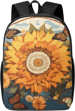 OUSIKA Fashion Backpack Casual Travel Daypack Lightweight Laptop Bags Sunflower Surrounded by Butterflies Laptop Backpacks for Women Men, Black, One Size
