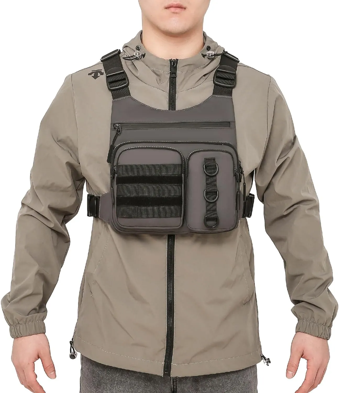 Outdoor Chest Bag for Men, Lightweight Running Vest with Water Bottle Pocket, EDC Chest Pack for Hiking, Cycling